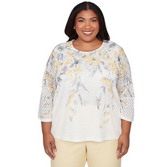 Plus Size Alfred Dunner Textured Floral Crew Neck Top