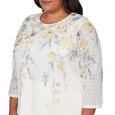 Plus Size Alfred Dunner Textured Floral Crew Neck Top