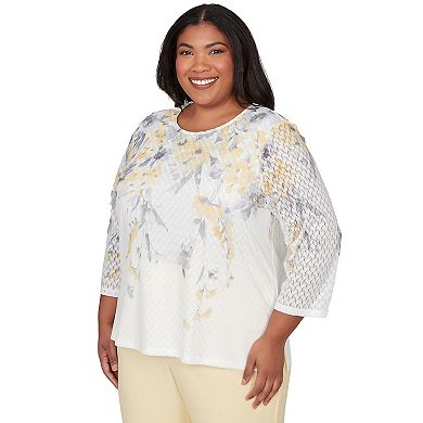 Plus Size Alfred Dunner Textured Floral Crew Neck Top
