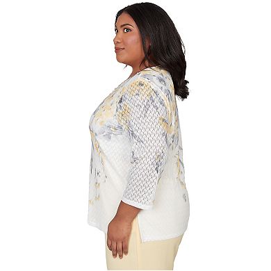 Plus Size Alfred Dunner Textured Floral Crew Neck Top