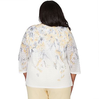 Plus Size Alfred Dunner Textured Floral Crew Neck Top