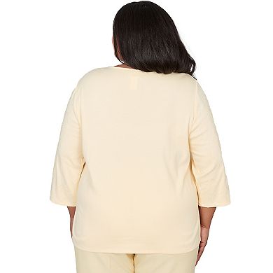 Plus Size Alfred Dunner Asymmetrical Floral Embroidered Textured Top