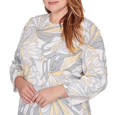 Plus Size Alfred Dunner Abstract Butterfly Ribbed Crew Neck Sweater
