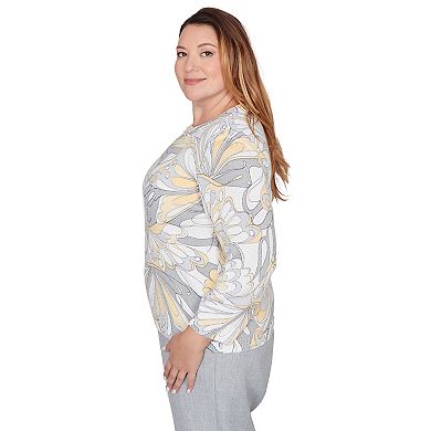 Plus Size Alfred Dunner Abstract Butterfly Ribbed Crew Neck Sweater