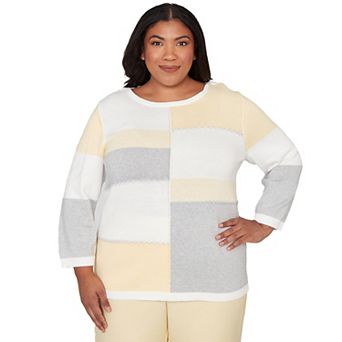 Women's Plus Alfred Dunner Ribbed Colorblock Jewel Neck Sweater