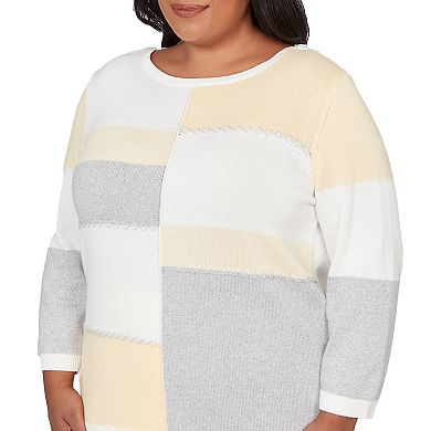 Plus Size Alfred Dunner Ribbed Colorblock Jewel Neck Sweater