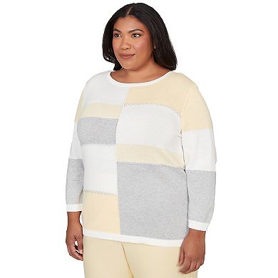 Plus Size Alfred Dunner Ribbed Colorblock Jewel Neck Sweater