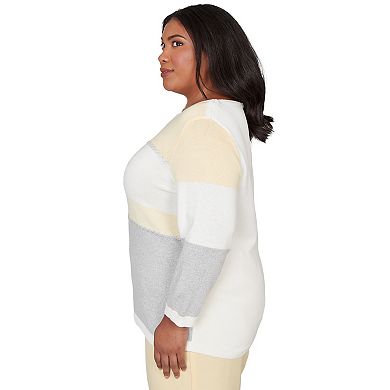 Plus Size Alfred Dunner Ribbed Colorblock Jewel Neck Sweater