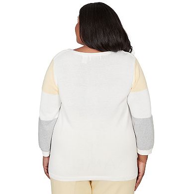 Plus Size Alfred Dunner Ribbed Colorblock Jewel Neck Sweater