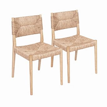Hello Honey Woven Water Hyacinth and Rubberwood Chair, Natural, Set of 2