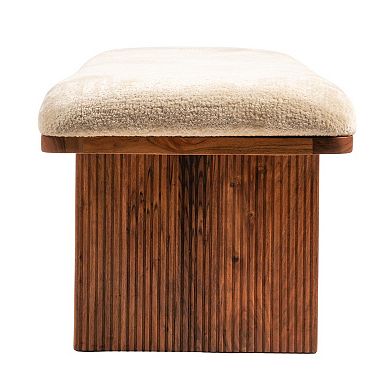 Hello Honey Rectangular Acacia Wood and Crushed Velvet Bench