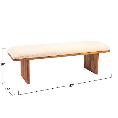 Hello Honey Rectangular Acacia Wood and Crushed Velvet Bench