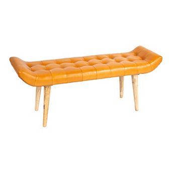 Hello Honey Wood and Goat Leather Bench, Camel Color