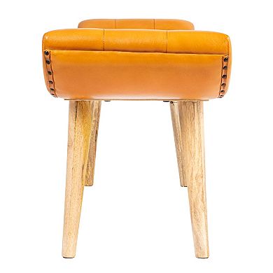 Hello Honey Wood and Goat Leather Bench, Camel Color