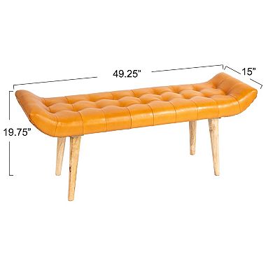 Hello Honey Wood and Goat Leather Bench, Camel Color