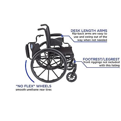 Invacare XT Lightweight Wheelchair, Desk Length Arms, 20" Seat, Black Satin
