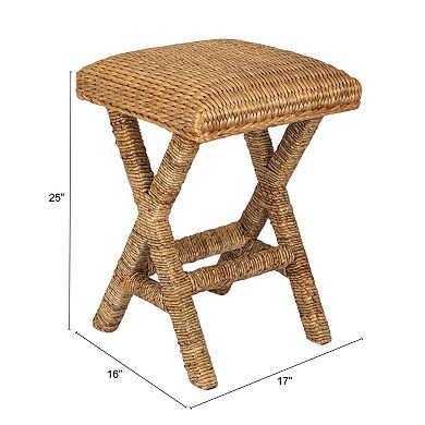 Hello Honey Woven Water Hyacinth Stool, Natural Finish
