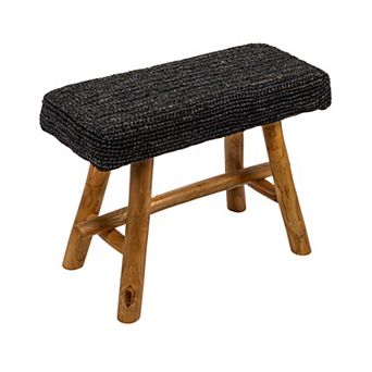 Hello Honey Woven Mendong and Teakwood Stool, Black