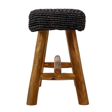 Hello Honey Woven Mendong and Teakwood Stool, Black