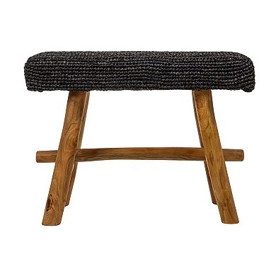 Hello Honey Woven Mendong and Teakwood Stool, Black