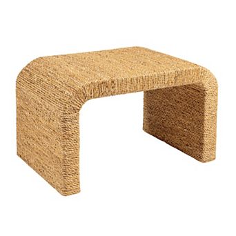 Hello Honey Woven Water Hyacinth & Acacia Wood Bench with Waterfall Edge, Small