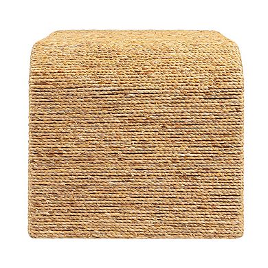 Hello Honey Woven Water Hyacinth & Acacia Wood Bench with Waterfall Edge, Small