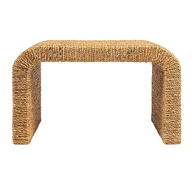 Hello Honey Woven Water Hyacinth & Acacia Wood Bench with Waterfall Edge, Small