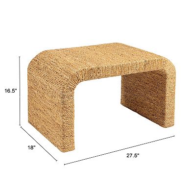 Hello Honey Woven Water Hyacinth & Acacia Wood Bench with Waterfall Edge, Small