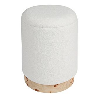 Hello Honey Round Boucle Upholstered Storage Stool with Removeable Lid, Cream