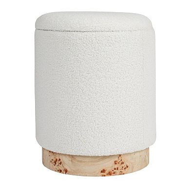 Hello Honey Round Boucle Upholstered Storage Stool with Removeable Lid, Cream