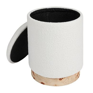 Hello Honey Round Boucle Upholstered Storage Stool with Removeable Lid, Cream