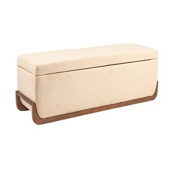 Hello Honey Mango Wood and Boucle Storage Bench, Ivory