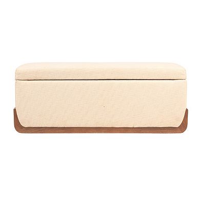 Hello Honey Mango Wood and Boucle Storage Bench, Ivory