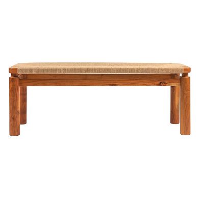Hello Honey Acacia Wood and Jute Bench, Natural