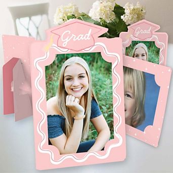 Pink Graduation Party Paper Photo Frames, 4x6 Picture Display Holders, Table Centerpiece Set of 12