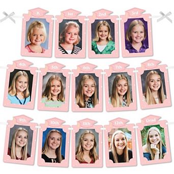 Pink Graduation Photo Banner, K-12 School Picture Display Garland with Ribbon, DIY Rose Gold Grad