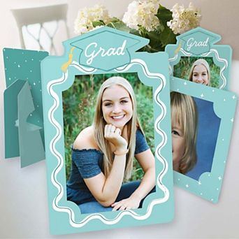 Mint Green Graduation Paper Photo Frames, 4x6 Picture Display Holders, Table Centerpiece Set of 12