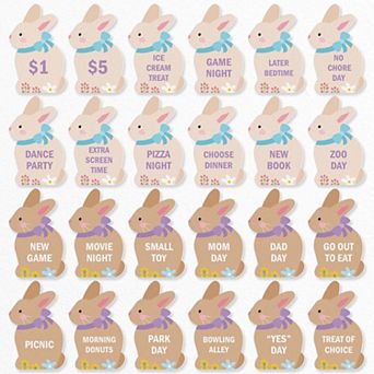 Spring Easter Egg Hunt Token Stuffers, 24 Count Bunny Shape Egg Filler Tokens with Fun Rewards