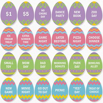 Hippity Hoppity Easter Egg Hunt Token Stuffers, 24 Count Egg Shape Filler Tokens with Rewards