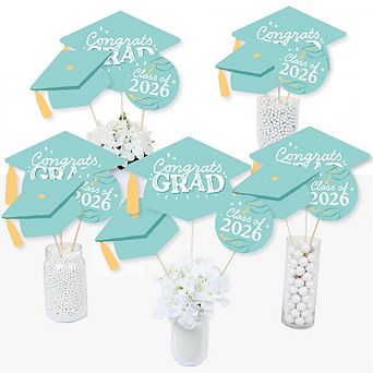 Mint Green 2026 Graduation Party Centerpiece Sticks, Class of 2026 Grad Table Toppers - 15 pc