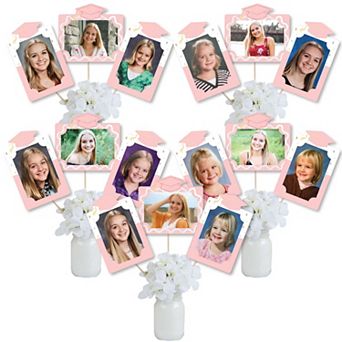 Pink Graduation Photo Display Centerpiece Kit, 15 Table Topper Sticks, Rose Gold 4x6 Picture Holders