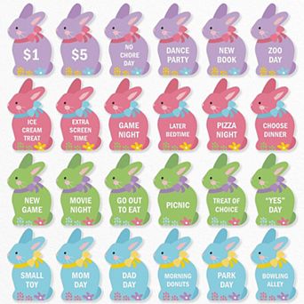 Colorful Easter Egg Hunt Token Stuffers, 24 Count Bunny Shape Filler Tokens with Fun Rewards