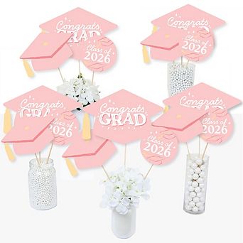 Pink 2026 Graduation Party Centerpiece Sticks, Class of 2026 Rose Gold Grad Table Toppers - 15 pc