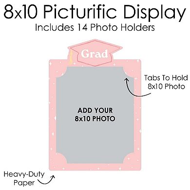 Pink Grad K-12 School Photo Display Frame, 8x10-inch Graduation Memory Wall, Photo Holder Set