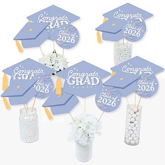Light Purple Graduation Party Centerpiece Sticks, Class of 2026 Lavender Grad Table Toppers - 15 pc