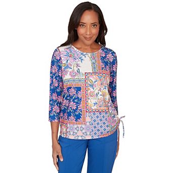 Petite Alfred Dunner Geometric Floral Tie Ruched Top