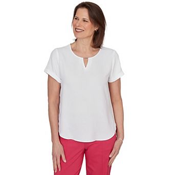 Petite Alfred Dunner Solid Rolled Short Sleeve Tee