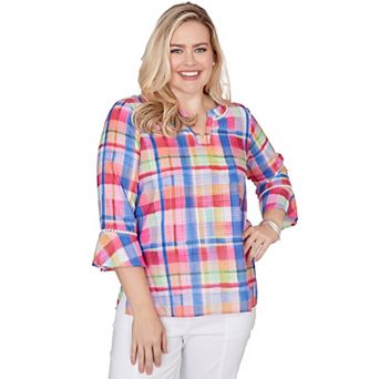 Petite Alfred Dunner Watercolor Split Neck Bell Sleeve Top