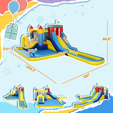 Qaba 6 in 1 Inflatable Water Slide Park with 550W Blower for Kids 3-8 Years