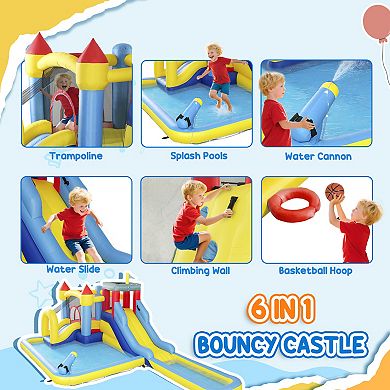 Qaba 6 in 1 Inflatable Water Slide Park with 550W Blower for Kids 3-8 Years